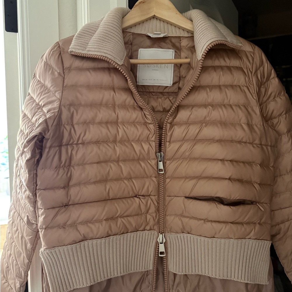 Sosken Pink Puffer Jacket with Knit Trim
